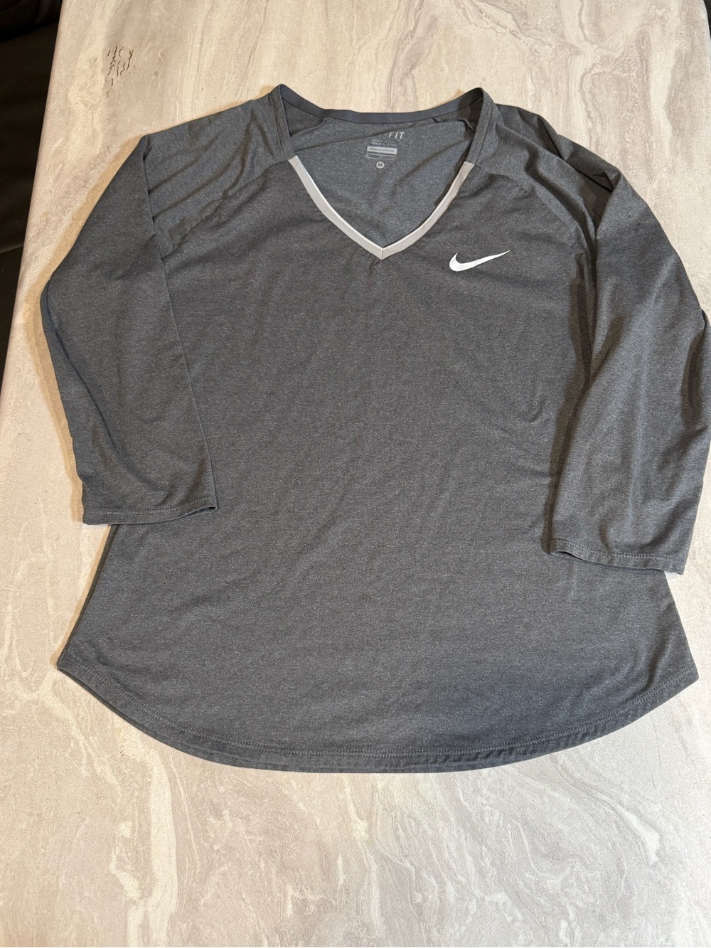 Nike Women's Charcoal Gray V-Neck Long Sleeve Dri-FIT Top